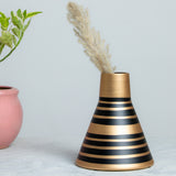 Sleek Black Cone Shaped Golden Stripes Table Decor Vase