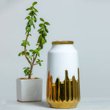 Designer Golden White Ceramic Decorative Vase from Qbox Decor (Small)