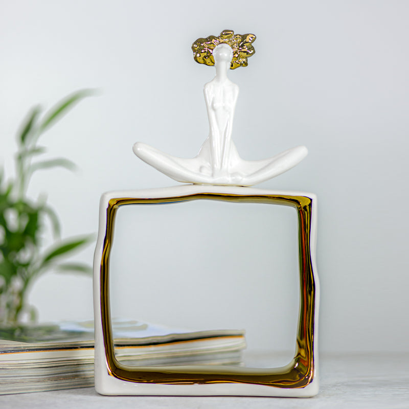 Gold & White Lady Figurine Ceramic Table Decor