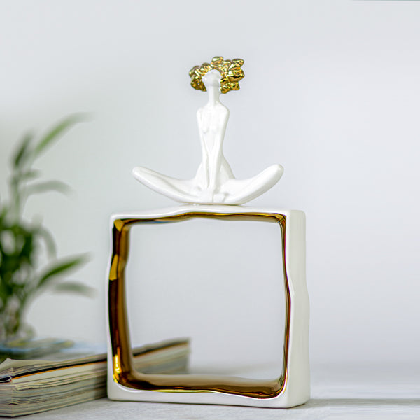 Gold & White Lady Figurine Ceramic Table Decor