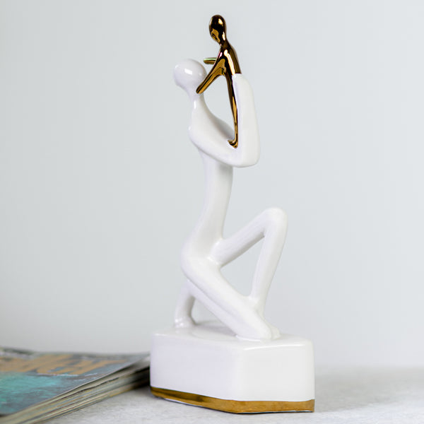 White Gold Ceramic Mother & Baby Statue (Big)