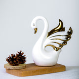 Golden Feather Swan White Ceramic Table Decor Piece (Medium)