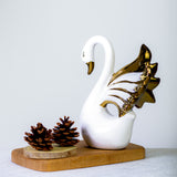 Golden Feather Swan White Ceramic Table Decor Piece (Medium)