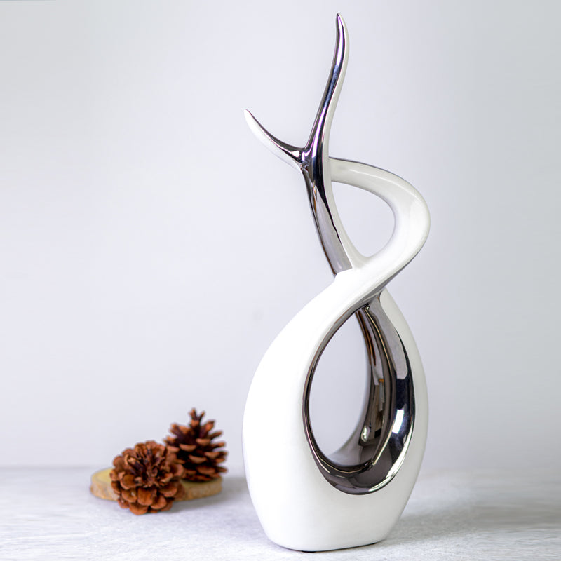 Modern Art Silver And White Ceramic Decor Piece (Big)