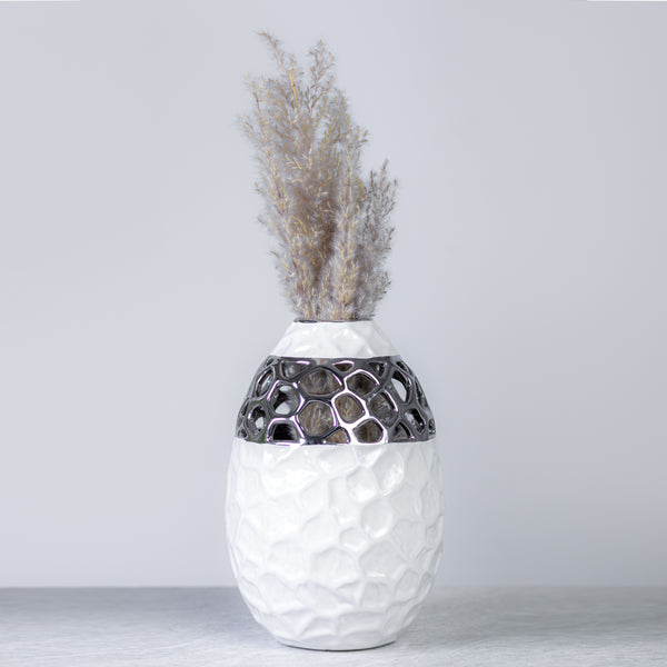 Silver and White Decorative Vase (Small)