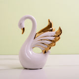 Golden Feather Swan White Ceramic  table Decor Piece (Big)