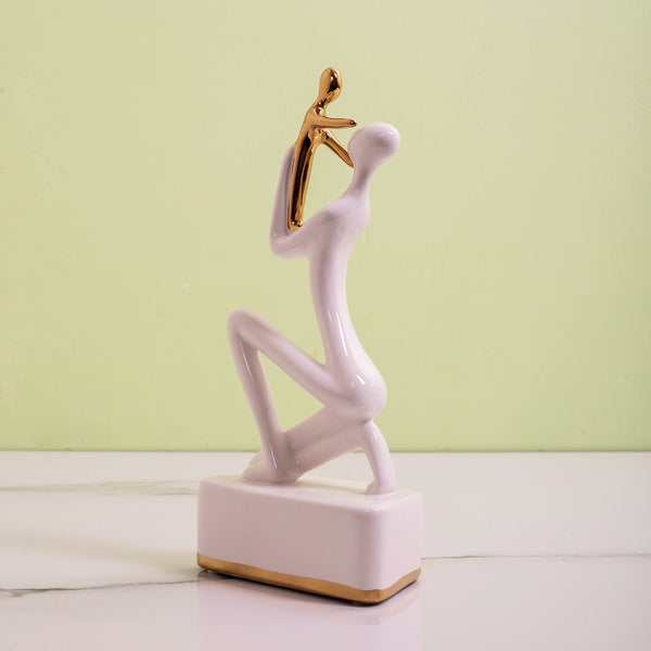 White Gold Ceramic Mother & Baby Statue (Small)