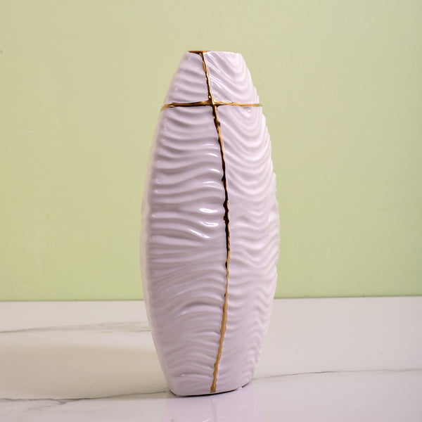 White Gold Ceramic Vase by Qbox Decor