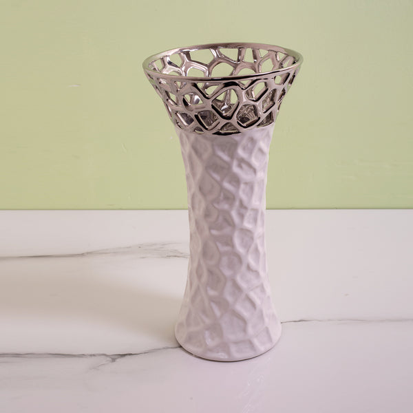 Silver And White Decorative Table Decor Vase (Big)