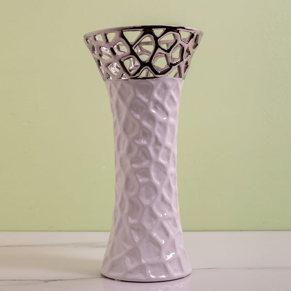 Silver And White Decorative Table Decor Vase (Big)