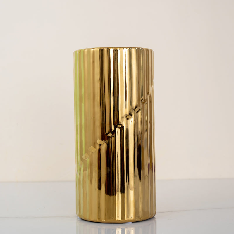 Pure Gold Striped Decorative Table Vase (Medium)