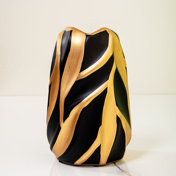 Iris Black Gold Carved Vase (Small)