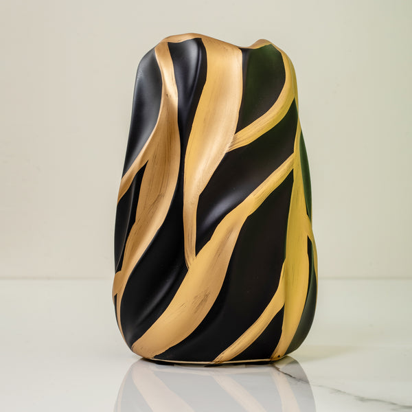 Iris Black Gold Carved Vase (Small)