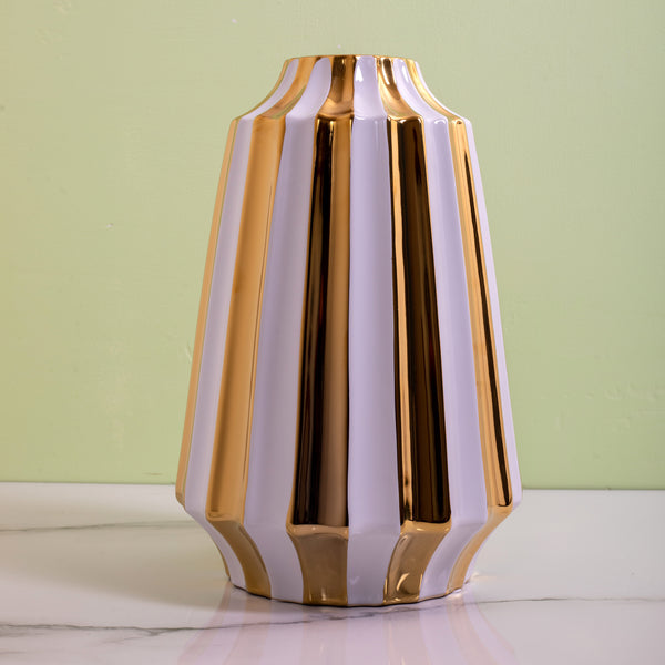 White Gold Stylish Tabletop Flower Vase for Modern Homes  (Big)