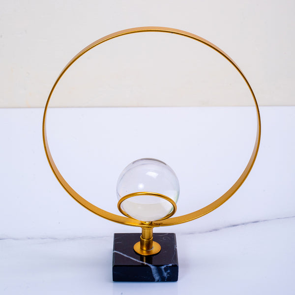 QBox Decor Golden Metal Round Ring  Crystal Ball Table Showpiece