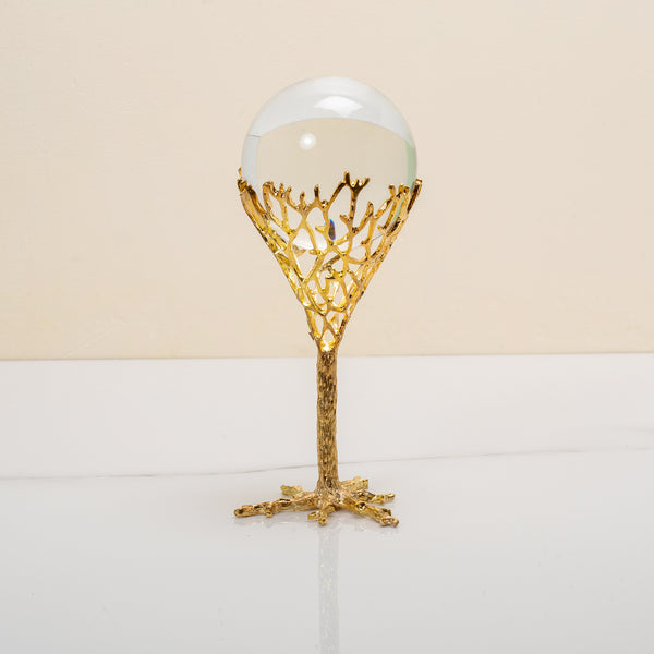 QBox Decor Golden Bird Nest Shape Table Centerpiece with Crystal Ball