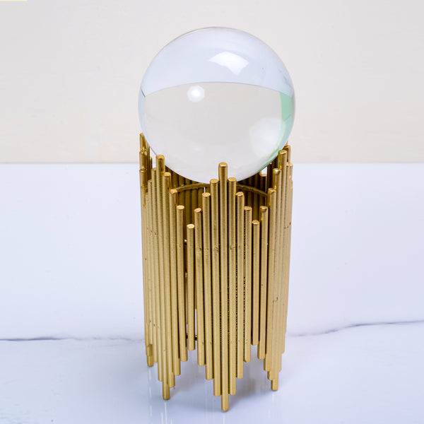 Crystal Ball With Golden Stand Table Decor Art Piece