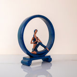 Golden Blue Yoga Lady Statue in Cross Leg Namaskar Pose