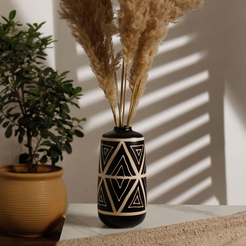 Black  Carved Ceramic Home Decorative Vase  (Medium)