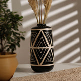 Black  Carved Ceramic Home Decorative Vase  (Medium)