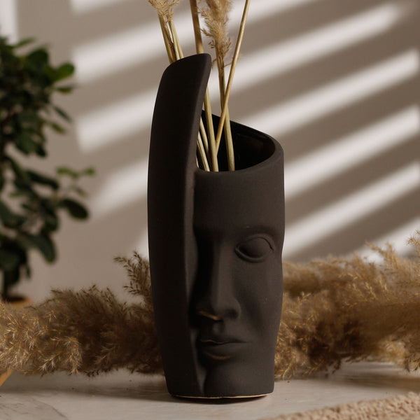 Bold Black Nero Face Shape Ceramic Vase