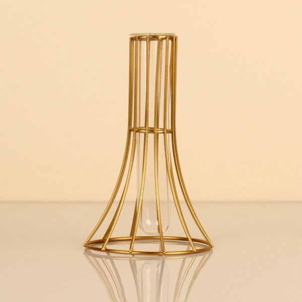 Golden Metal And Glass Tabletop Flower Holder Vase