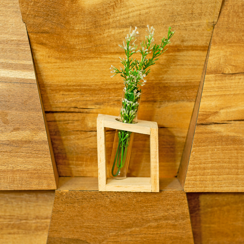 Wooden and glass tube table top planter - qbox_decor