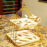 Traycraft Double Storey Versatile White Ceramic Tray - Use as a Serving Tray or Decorative Accent ( White) - qbox_decor