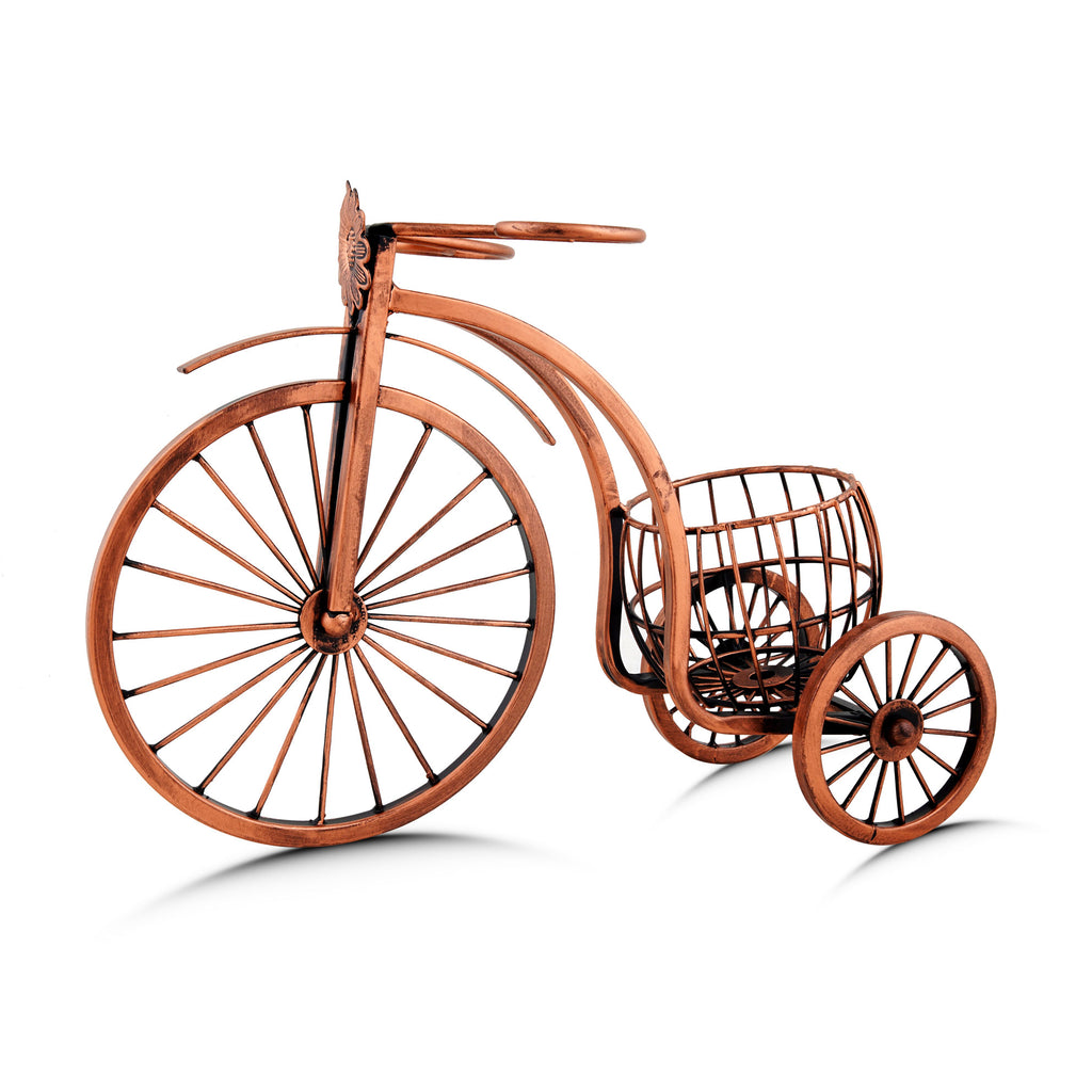 Rustic Copper Tricycle Wine Cart for Bar Decor