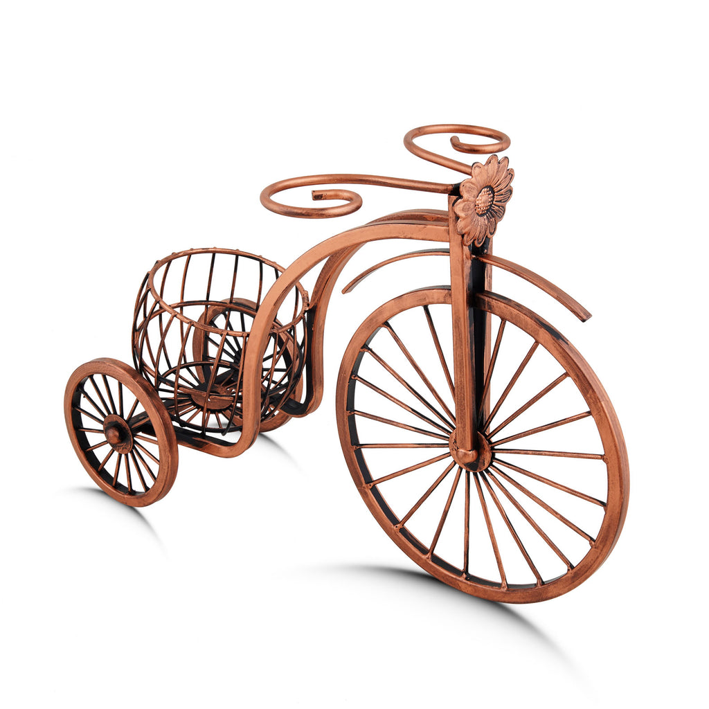 Rustic Copper Tricycle Wine Cart for Bar Decor